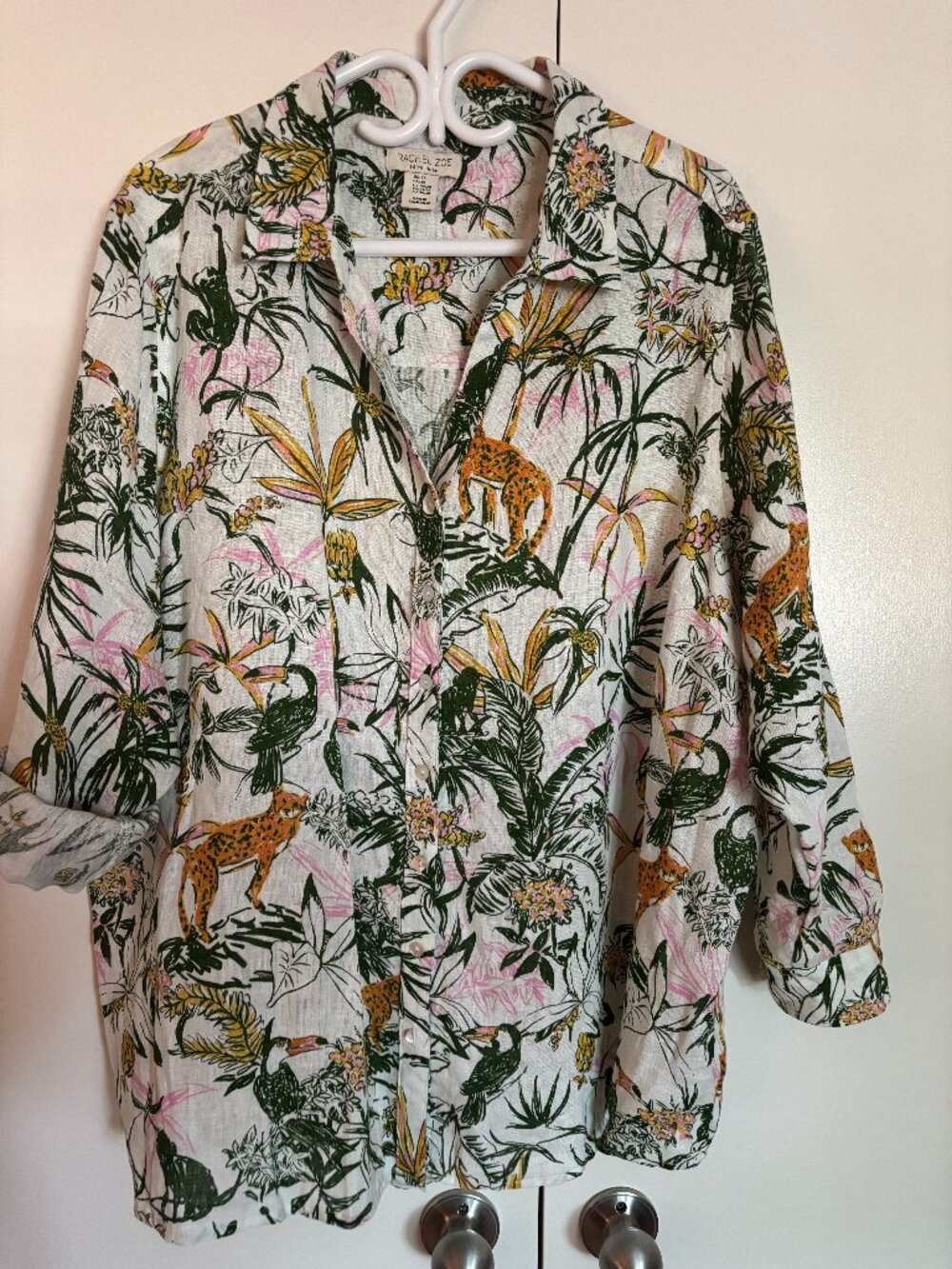 Rachel Zoe 100% Linen Tropical Jungle Button-Down Shirt 3X